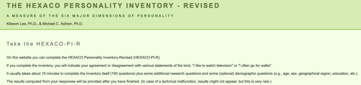 The HEXACO Personality Inventory