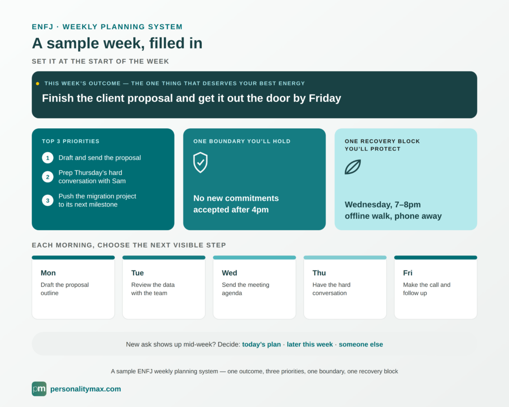 Weekly ENFJ Check-In: 3 priorities, 1 boundary, 1 recovery block